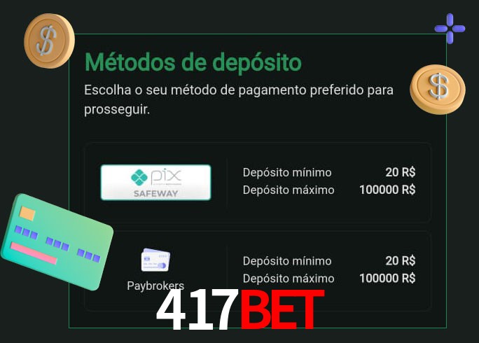 O cassino 417Bet oferece uma grande variedade de métodos de pagamento